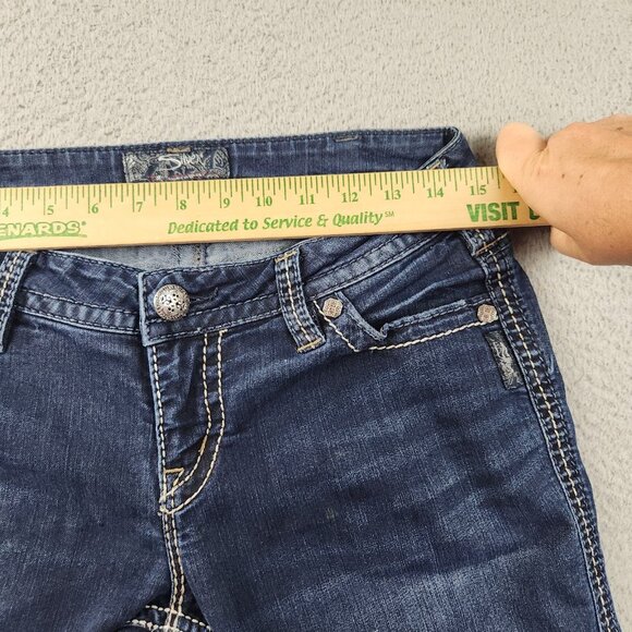 Silver Jeans Women's 31 Frances Mid Capri Stretch Low Rise Whiskered Blue Denim - Picture 3 of 11